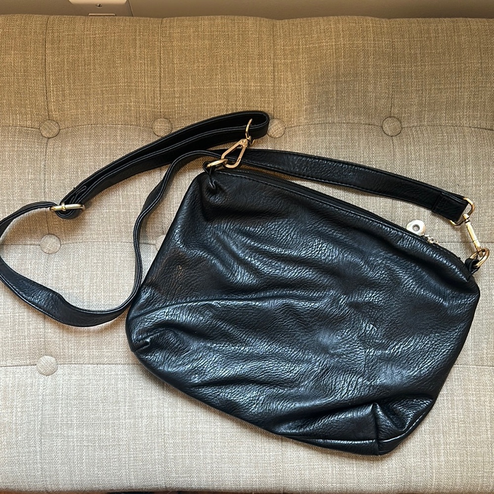 Versatile Black Faux Leather Crossbody or Shoulder Bag